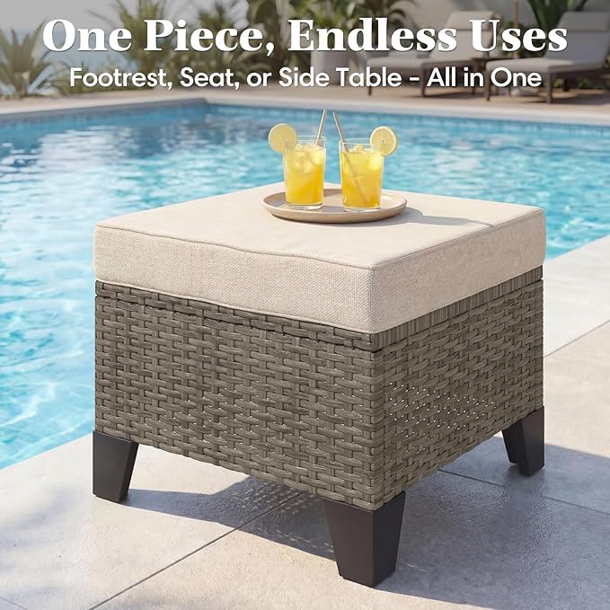 MELLCOM 6 Piece Patio Furniture Set, Wicker Patio Conversation Set with Swivel Glider Chair and 3-Seater Sofa and 2 Ottomans and Side Table for Deck Backyard