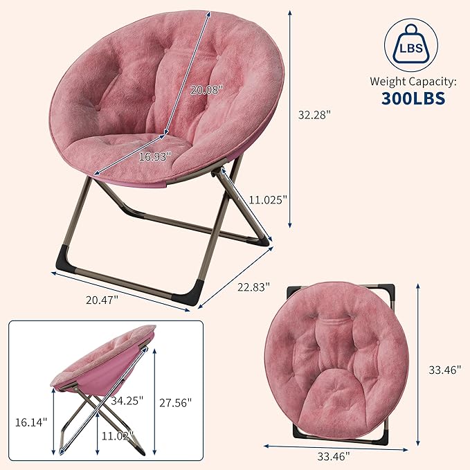 GAOMON Saucer Chair, Comfy Chair Faux Fur Lounge Moon Chair with Folding Metal Frame, Oversized Plush Flower Accent Seat for Adults, Teens & Kids, for Teens, Bedroom, Dorm or Living Room, Rose Pink