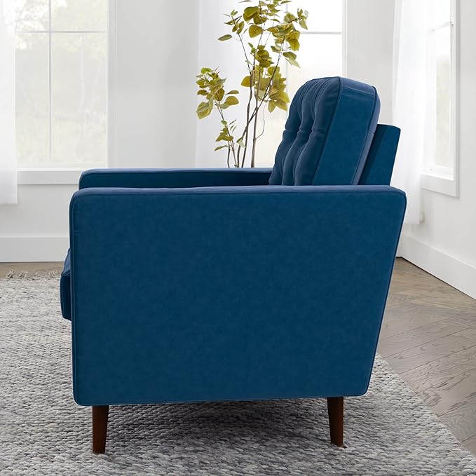 Edenbrook Lynnwood Upholstered Accent Chair - Living Room Furniture - Office - Bedroom - Mid-Century Modern Design - Armchair - Buttonless Tufting - Simple Assembly - Solid Frame - Navy Velvet