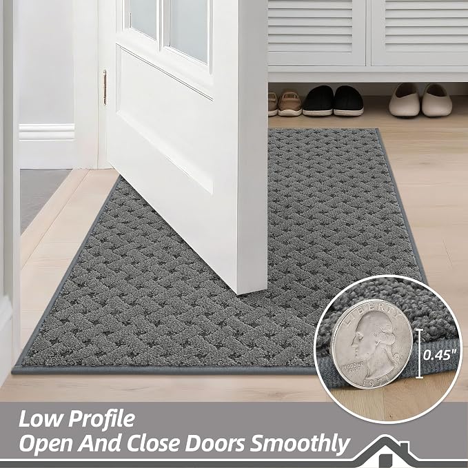 BEQHAUSE Dirt Trapper Door Mat Non-Slip Entryway Rugs Stain Resistant Absorbent Dog Doormats Woven-Look Washable Welcome Floor Doormat for Front Back Door, Dirty Wet Shoes & Paws, 20" x 32", Grey - Image 7