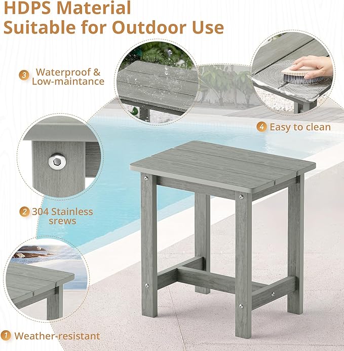 LUE BONA Outdoor Side Table, HDPS Small Outdoor Table, Rectangle Adirondack Side Table, Outside Table for Patio, Porch, Deck, Pool, Weather Resistant/Easy Maintenance, Gray - Image 5
