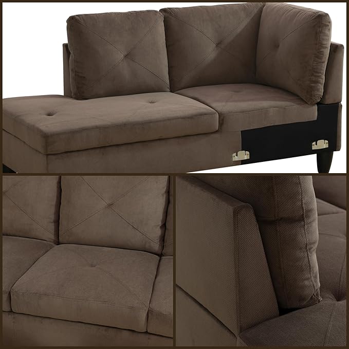 FONTOI L Shaped Sectional Couches, Modern Modular Sectional Sofa for Living Room Bedroom Furniture, Comfy 4 Seat Couch with Ottoman Storage & Chaise, Brown