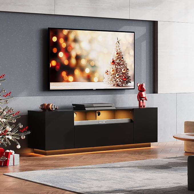 WLIVE Modern TV Stand for 65 Inch TV, Entertainment Center with LED Lights & Large Storage Cabinets, Sturdy Media Console for Living Room, Bedroom, Gaming(Black) - Image 4
