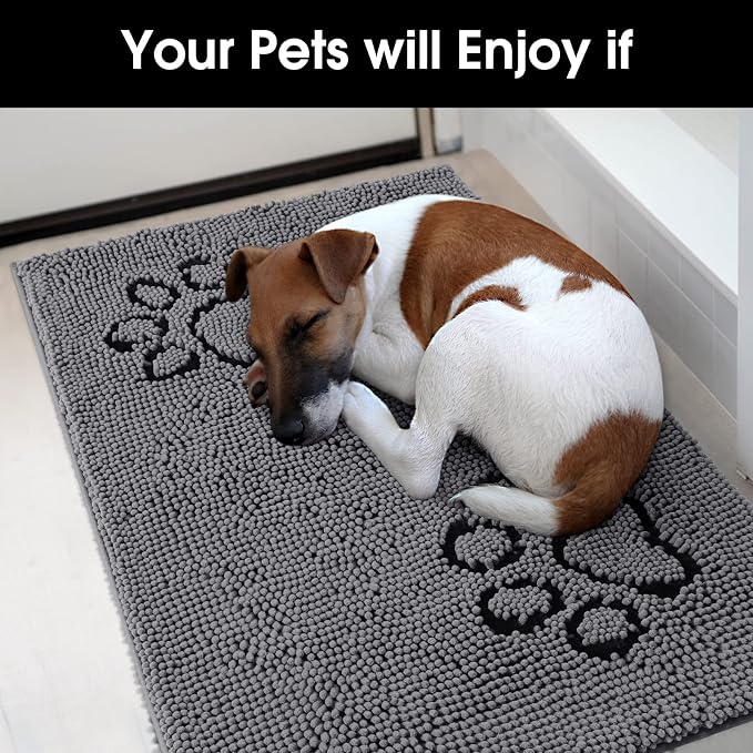 HOMEIDEAS Doormat Indoor Entrance, 36"x24", Absorbent Washable Non Slip Muddy Dog Front Welcome Door Floor Mat for Entryway (Cute Two Paw Print, Grey) - Image 7