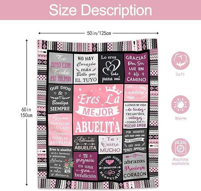 Ruvinzo Grandma Gifts in Spanish, Mothers Day Birthday Gifts for Grandma, Abuela Gifts, Regalos para Abuela, Grandmother Gifts, Abuelita Blanket 50" x 60"