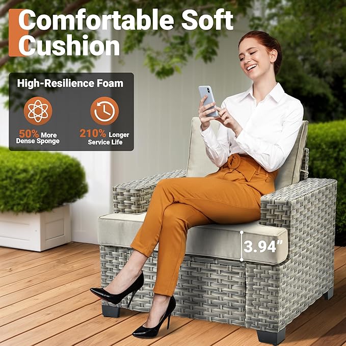 ovios 8 Piece Patio Sectional Furniture with Swivel Rocking Chairs, Rattan Wicker Coversation Set with Glowing Coffee Table, Outdoor Sofa Set for Outside Porch Balcony Backyard Pool,Beige
