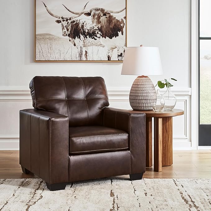 Signature Design by Ashley Santorine Classic Tufted Leather Match Chair, Dark Brown