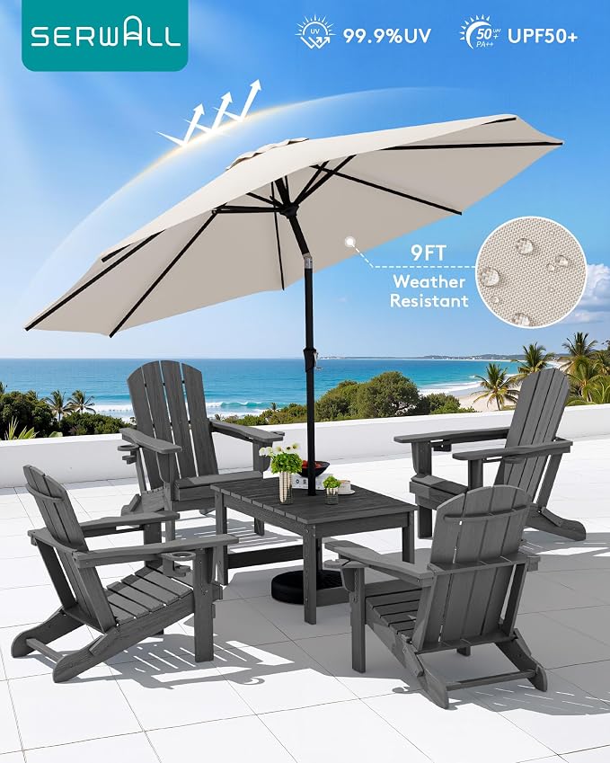 SERWALL Outdoor Coffee Table with 9FT Umbrella, HDPE Patio Coffee Table for Outside, Rectangle, Gray(Not Include Umbrella Base) - Image 6