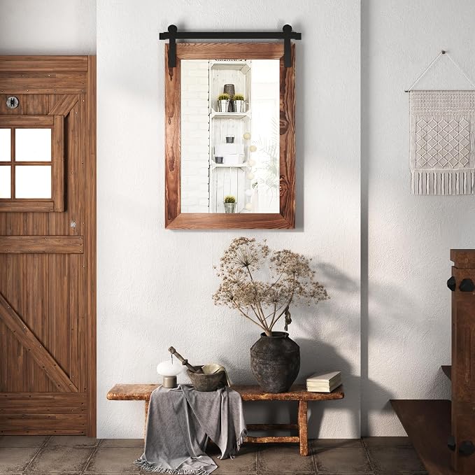 COGOOD Bathroom Mirrors for Over Sink - 42" x 29" Farmhouse Barn Door Mirror for Living Room, Entryway, Bedroom, Vanity Wall Decor Brown - Image 3