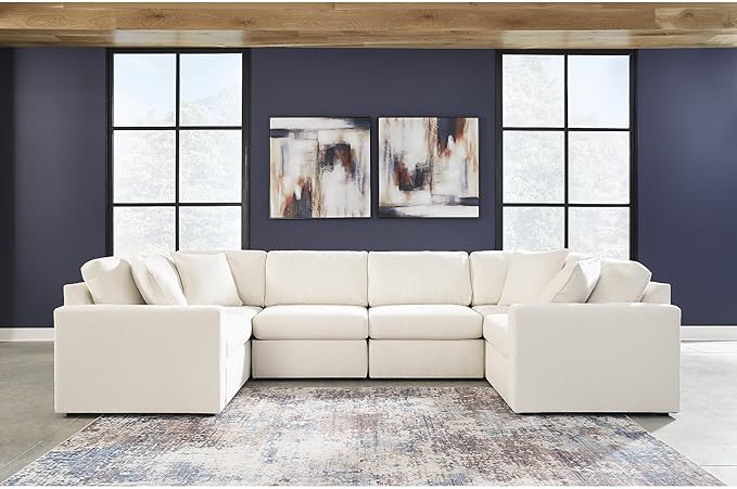 Signature Design by Ashley Modmax Contemporary Stain Resistant 6-Piece Sectional with Armrest, Throw Pillows and Reversible Cushions, Beige