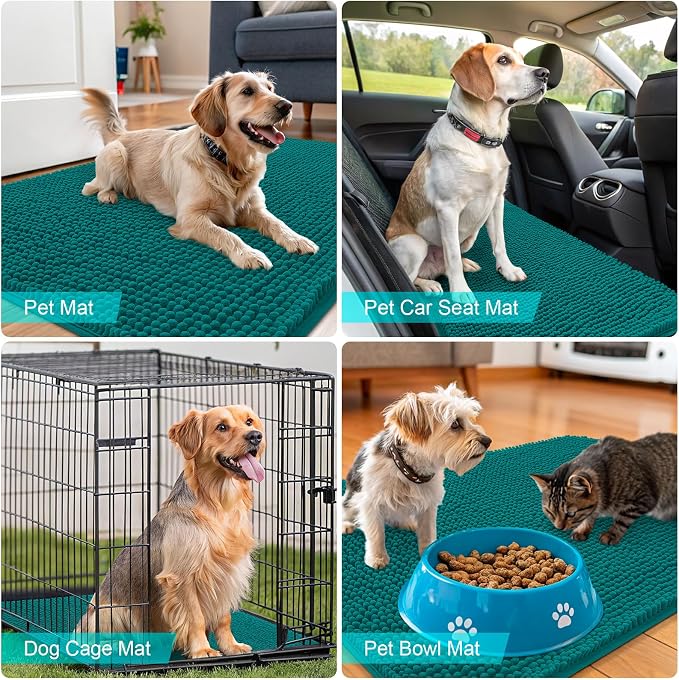 OLANLY Dog Door Mat for Muddy Paws 24x16, Absorbs Moisture and Dirt, Absorbent Non-Slip Washable Doormat, Quick Dry Chenille Mud Mat for Dogs, Entry Indoor Entryway Carpet for Inside Floor, Lake Blue - Image 7
