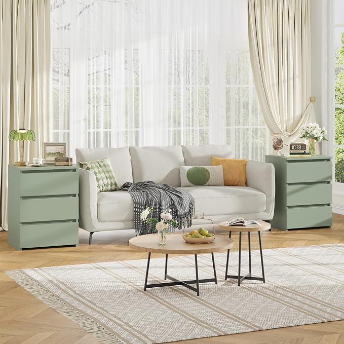 FOTOSOK Nightstand Set of 2, 26" H Night Stand with Charging Station, Nightstand Set 2 with USB Ports & Power Outlets, Silent Slides, Wooden End Side Table Bedside Table for Bedroom, Green - Image 4
