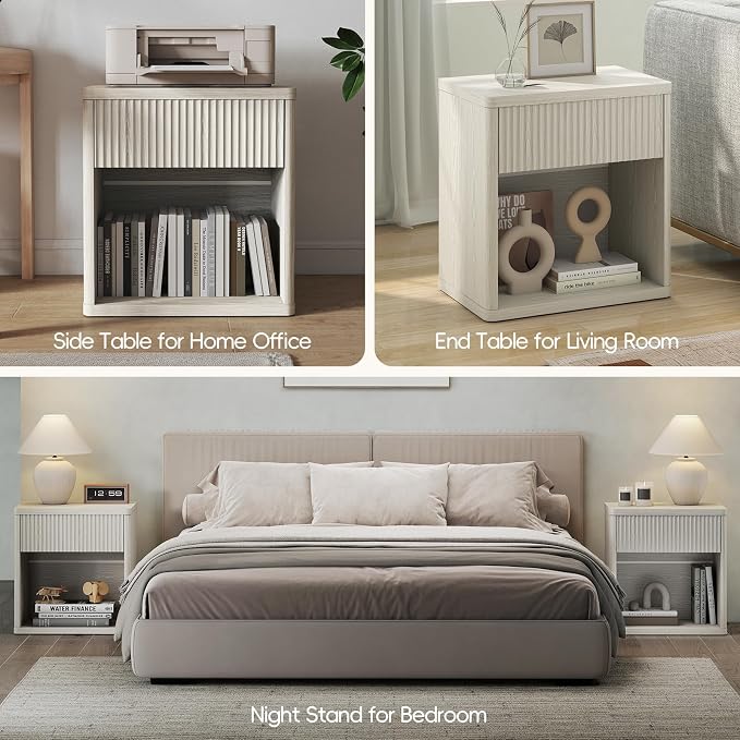 LubanNese Fluted Nightstand with Drawer, Modern Night Stand, Bed Side Table with Storage, End Table Large Wide Bedside Stand, Mid Century Night Stands for Bedroom Living Room, Oatmeal Ash - Image 7