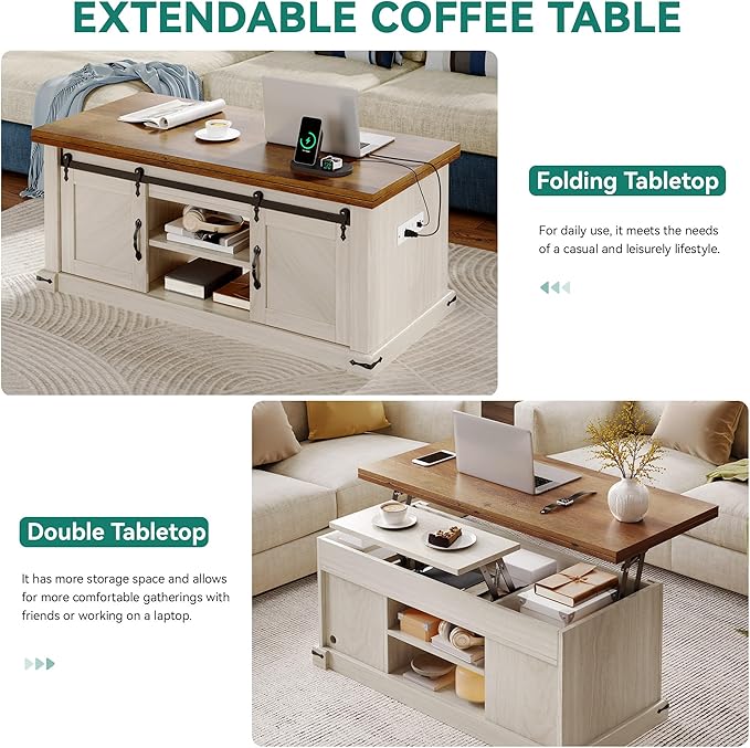 YITAHOME Lift Top Coffee Table with Storage, 4 in 1 Multi-Function Rectangle Center Table with Charging Station&USB Port, Living Room Table w/Large Hidden Space, for Bedroom, Home Office, Brown Top