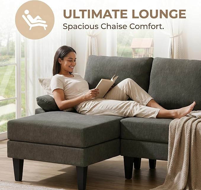 4-Seat U-Shaped Modular Sofa with Double Storage Ottoman - Space-Saving Convertible Lounge Couch for Home & Office, Brown Grey