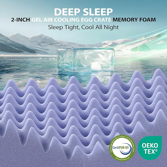 downluxe 4 Inch Queen Memory Foam Mattress Topper Pro Dual Layer 2 Inch Cooling Gel Egg Crate Memory Foam Plus 2 Inch Pillow Top Soft with Deep Pocket