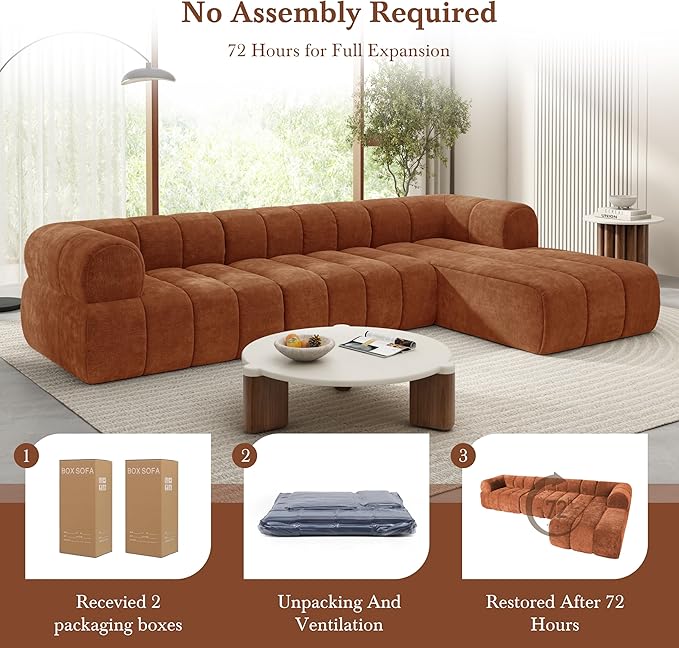 Christopher Knight Home Mania 122" Modular L-Shape Sofa Couch with Chaise Lounge, Modern Sectional Sofa Set for Living Room, Boucle Fabric Upholstered Cloud Couch with Deep Seat, Orange