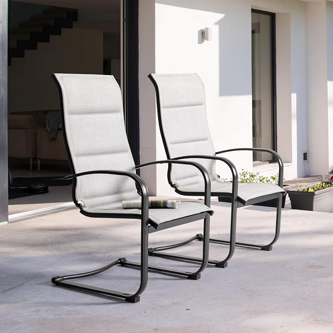 NUU GARDEN Patio Dining Chairs Set of 2, All-Weather Padded Textilene Chairs with Spring Motion and High Back, Breathable Outdoor Dining Chairs for Backyard Lawn Deck, Gray - Image 8