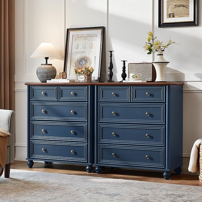 RWYHG Farmhouse 5 Drawer Dresser, Blue Rustic Chest of Drawers, 35.5" Tall Small Dressers for Bedroom with Roman Column and Metal Handles,Wood Storage Organizer for Living Room, Hallway, Closet - Image 5