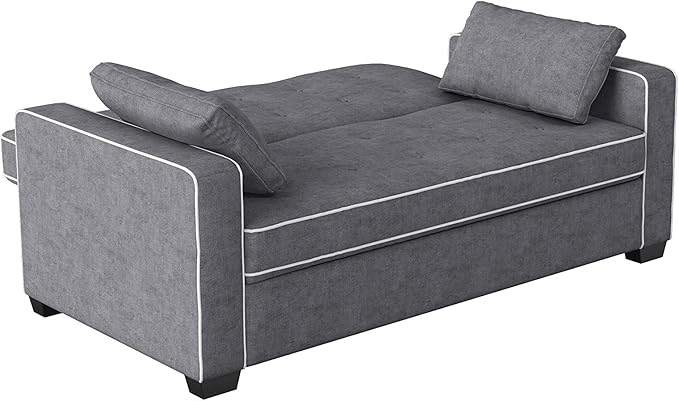 Serta Ainsley 72.6" Convertible Sleeper Sofa, Queen Size, Dreamcoil Comfort, Soft Woven Fabric, Charcoal