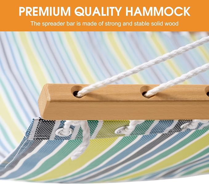 Lazy Daze Hammocks Quick Dry Hammock with Spreader Bar Textliene Fabric Double 2 Person Hammock with Chains Outdoor Patio Poolside Backyard Beach 450 lbs Capacity, Blue Green Stripes - Image 3