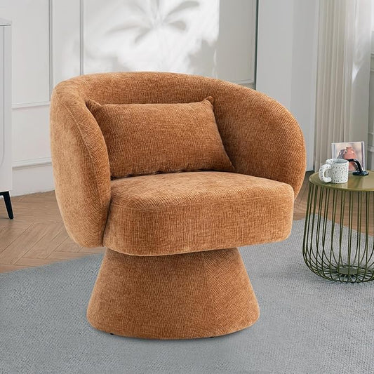 360° Swivel Accent Chair, Modern Velvet Barrel Chair with Arms and Pillow, Upholstered Single Sofa for Living Room, Bedroom, Office, Orange