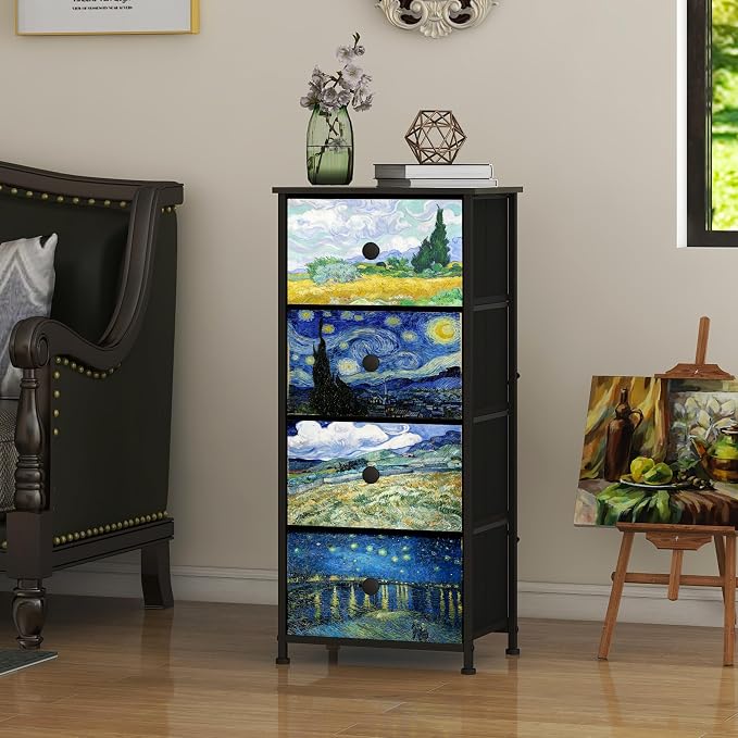 Narrow Dresser for Bedroom Slim 4 Drawer Dresser Vertical Storage Tower Unit for Living Room Hallway Kids Room Nursery Closet Sturdy Steel Frame Wooden Top Easy Pull Handle - Image 2