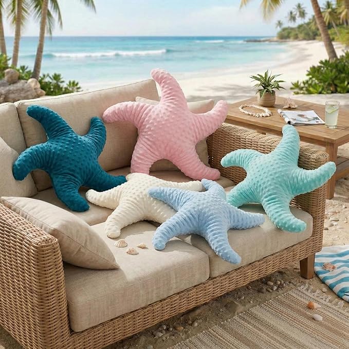 XIAIJIA Starfish Pillow Decorative Throw Pillow, 19.68x19.68 Inch Coastal Beach Pillow, Ocean Decor Beach Themed Room Accent Pillow for Couch Bed Bedroom???Turquoise???