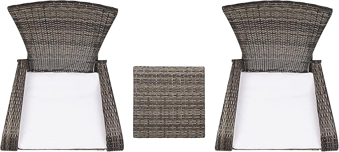 SAFAVIEH Outdoor Patio Furniture Collection Edna 3-Piece Lounge Set with Grey Brown Faux Rattan Armchairs, Cushions & Side Table, Conversation Seating (PAT7719C)