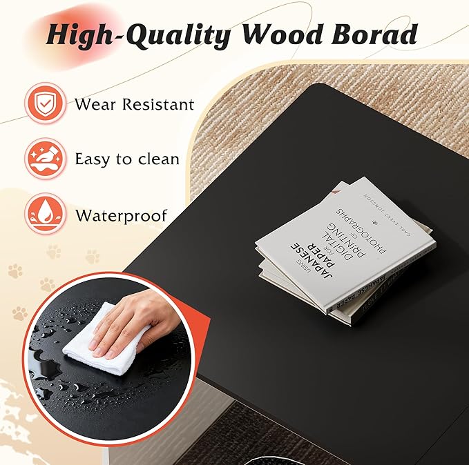 WLIVE Coffee Table, 2-in-1 Cat Wood Coffee Table with Lagre Storage Tabletop, Modern Center Table Cat House with Cat Scratching Pad, Cat Teaser for Living Room, Balcony, Black