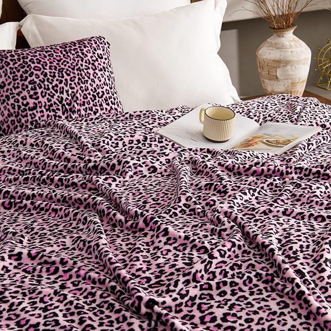 BEDELITE Fleece Blanke for Couch & Bed Pink Leopard Throw Blanket ?€? Soft & Cozy Cheetah Blanket for Sofa, Lightweight Fleece Animal Print Decor, for Women 50"x 60", Pink