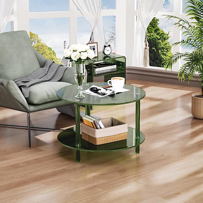 Acrylic Coffee Table, Small Round Modern Coffee Table for Living Room, Green