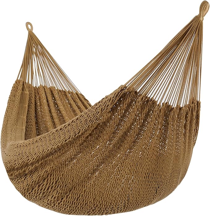 Lazy Daze Hammocks Handwoven Mayan Hammock, 10.5 FT Soft Rope Double Hammocks, Portable Outdoor Hammock with Carry Bag, 2 Straps & Carabiners for Patio Outside, 550 lbs Weight Capacity, Tan by LazyDazeHammocks