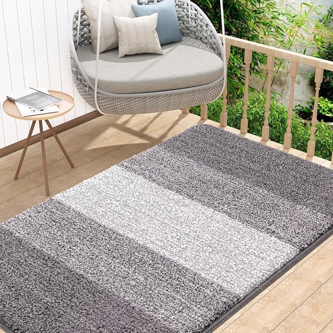 Kitinjoy Indoor Outdoor Door Mat, 48x32 Non-Slip Absorbent Dirt Trapper, Low-Profile Washable Inside Entrance Front Floor Mat, Sturdy Soft Entry Doormats for Entryway, Light Grey by Kitinjoy