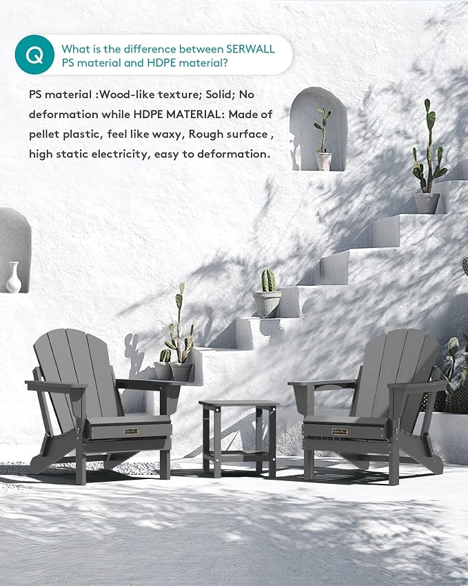SERWALL Adirondack Chair Set of 2 for Patio Garden Outdoors Fire Pit- (Folding Gray) - Image 8