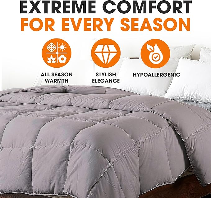 Cheer Collection Down Alternative Comforter - Soft, Fluffy, and Warm King Size Comforter, Hypoallergenic Duvet Insert, Lightweight Bedding Comforter for All-Season Use, Gray