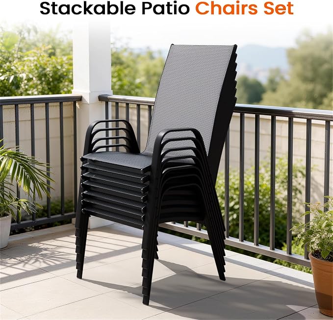 JEAREY Patio Dining Chairs Set of 4, Outdoor Stackable Dining Furniture Set, All Weather Dining Set for Lawn, Garden, Backyard, Poolside, Deep Gray - Image 7