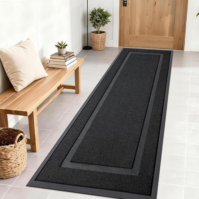 OLANLY Front Door Mat Indoor Outdoor Entrance, Waterproof All-Season, All-Weather Doormat, Sturdy Natural Rubber, Low Profile, Easy Clean Patio Porch Entryway Mat, 71x23, Jet Black by OLANLY