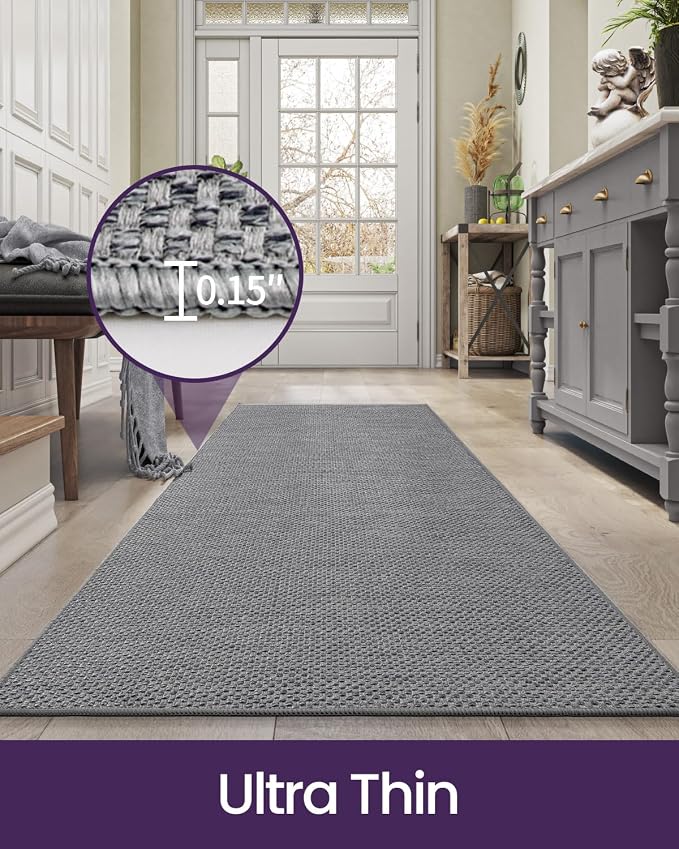DEXI Hallway Runner Rug 2'x7', Non Slip Rubber Backed Runners Carpet, Ultra Thin Entryway Rugs Indoor for Kitchen Hallway Entrance Bedroom, Grey - Image 4