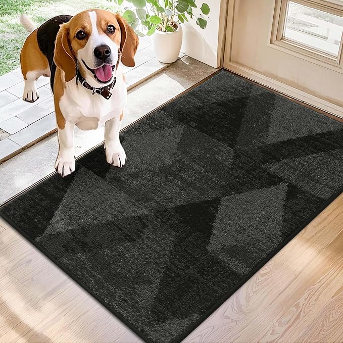 COSY HOMEER Entryway Rugs Doormat 20"x32", Non-Slip Absorbent Polyester, Washable Rugs for Front Door, Dirty Paws & High Traffic Areas, Dark Gray by COSYHOMEER