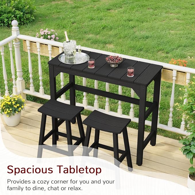 Stoog 3-Piece Patio Bar Set – All-Weather HIPS Outdoor Bar Stools Set of 2, Counter Height Bar Table with Waterproof Top, Fade & Rot Resistant, for Backyard, Deck, Garden, Black - Image 6