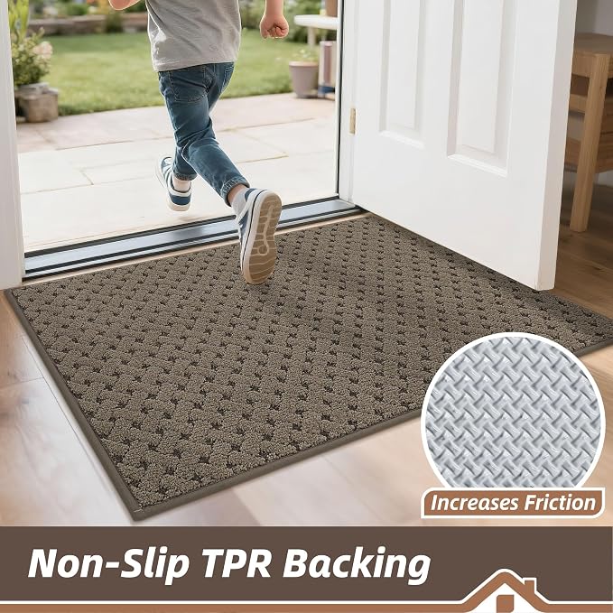BEQHAUSE Dirt Trapper Door Mat Non-Slip Entryway Rugs Stain Resistant Absorbent Dog Doormats Woven-Look Washable Welcome Floor Doormat for Front Back Door, Dirty Wet Shoes & Paws, 36" x 60", Brown - Image 4