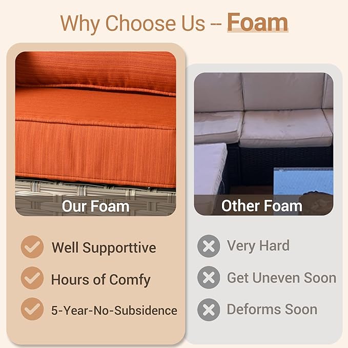 HOOOWOOO Outdoor Patio Furniture Set with Light Table,8 Pieces Wicker Conversation Set,All Weather High Back Couch Sofa Swivel Chairs Set,Orange Red