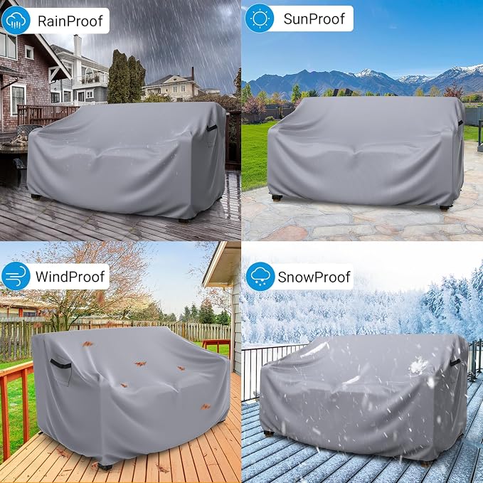 Heavy Duty Patio Sofa Cover, Mrrihand 2-Seater Outdoor Sofa Loveseat Cover, Outdoor Patio Furniture Cover with Air Vent and Handles, 90" W×34" D×32" H, Grey - Image 6