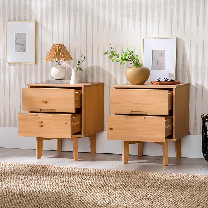 Walker Edison Brynn Modern Solid Wood Groove Handle Nightstands, Set of 2, Natural Pine - Image 6