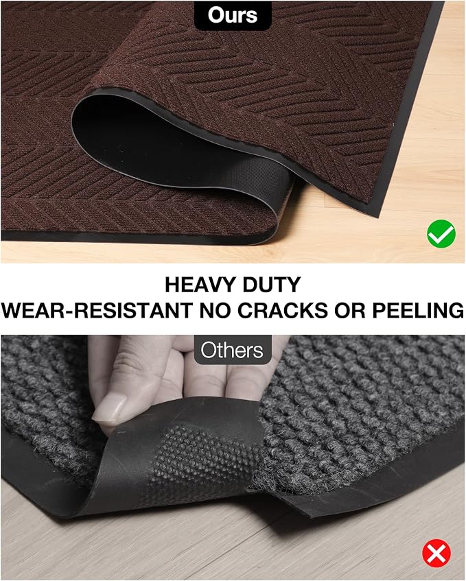 3′ x 10′ Heavy Duty Front Door Mat Indoor Outdoor Entrance, Easy Clean Non-Slip All Weather Commercial Floor Mat for Entryway, No Curling Waterproof Vinyl Welcome Mat (Dark Brown) - Image 2