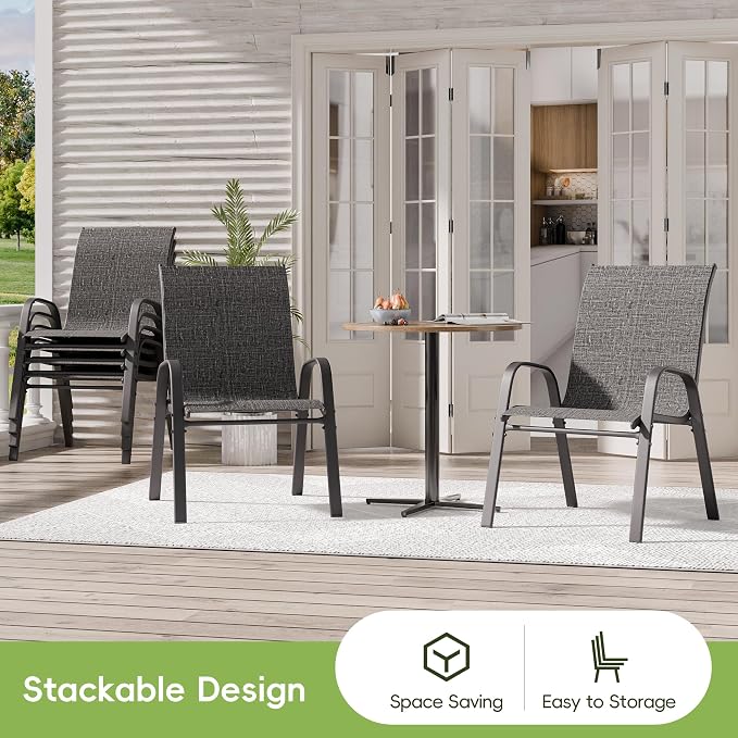 Patio Chairs, Stackable Outdoor Dining Chairs for All Weather, Metal Modern Outside Furniture Chair for Pool Side, Garden, Backyard Deck, Set of 4, Dark Grey - Image 6
