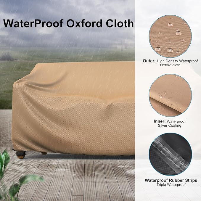 Heavy Duty Patio Sofa Cover, Mrrihand 3-Seater Outdoor Sofa Loveseat Cover, Outdoor Patio Furniture Cover with Air Vent and Handles, 78" W×42" D×32" H, Brown - Image 4