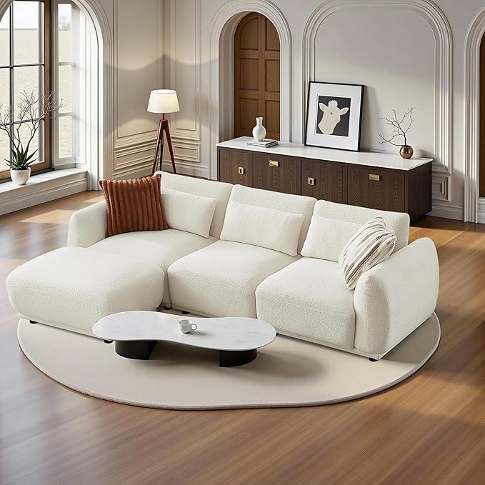 Sectional Sofa Couch, Modern U Shaped Sectional Couch with Ottoman, Modular Sectional Sofa Cloud Couches for Living Room (Beige, 3 Set + 1 Ottoman)