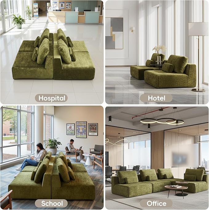 Modular Sectional Sofa, 3-Piece Green Plush Velvet Couch Loveseat, No-Assembly Compressed Deep-Seat 3-Seat for Living Rooms Family Spaces Reading Nooks